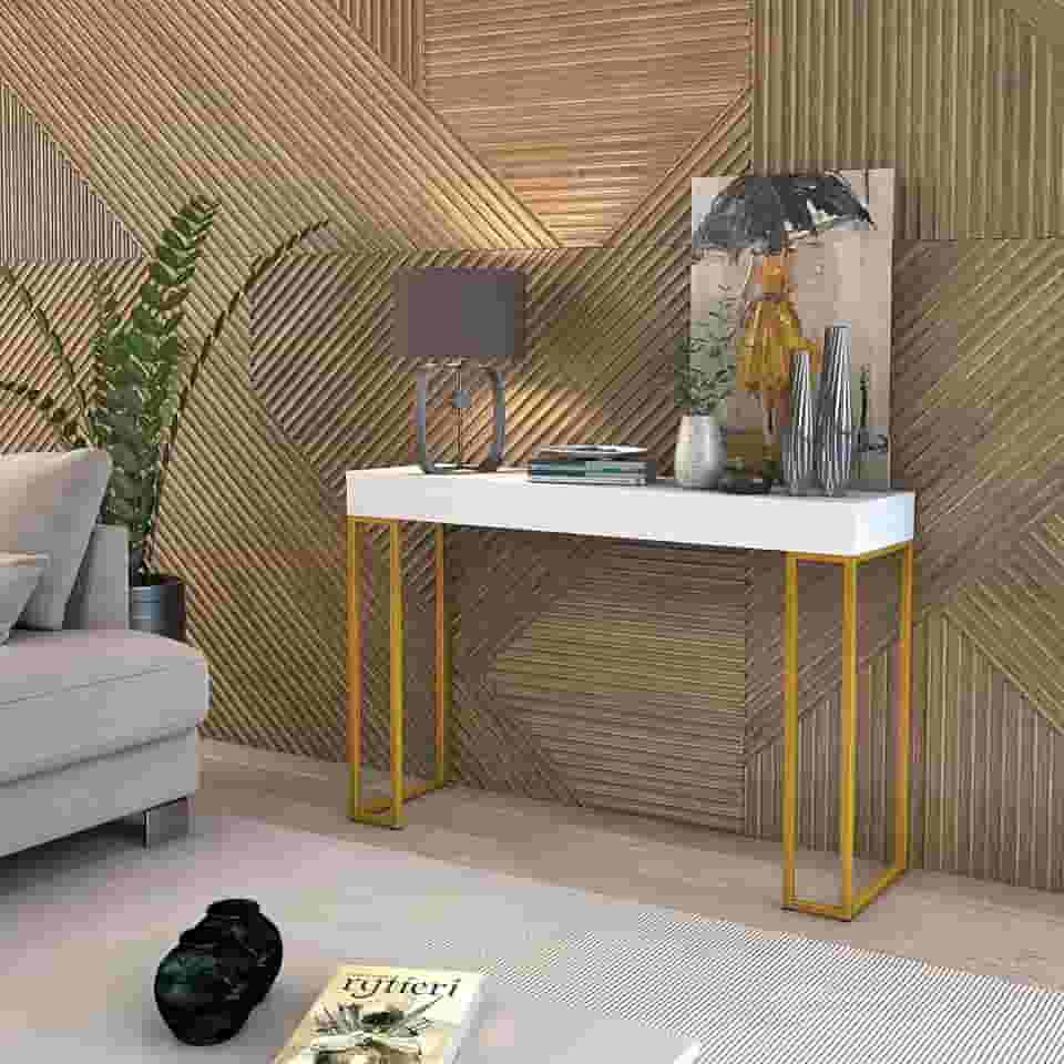 D+MOB Aparador Planalto 90cm com Pés de Ferro Dourado Design Moderno (Branco)