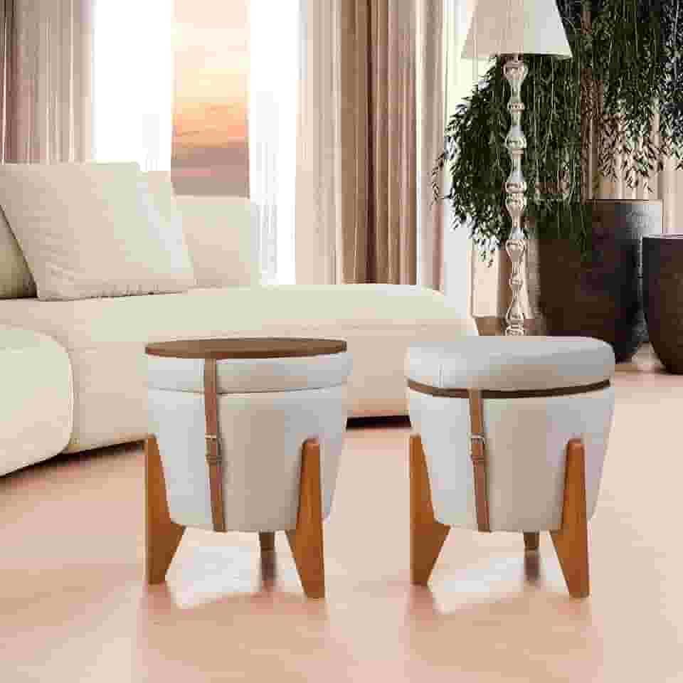 Puff flex Linho Claro 3 em 1 Baú e Mesa de Centro (cru)