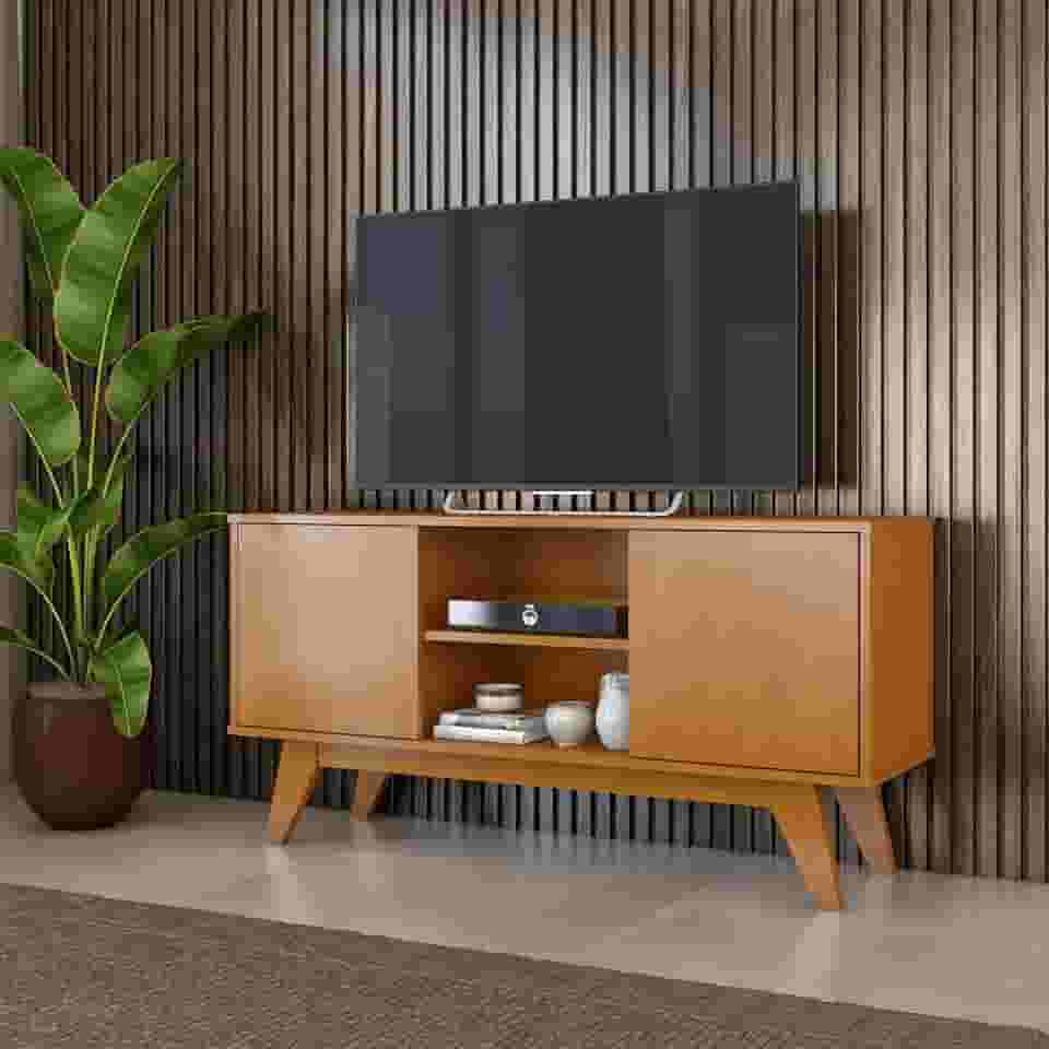 Rack Estante Multifuncional Para Sala de Estar com Prateleira, Porta e Organizador (Cedro)