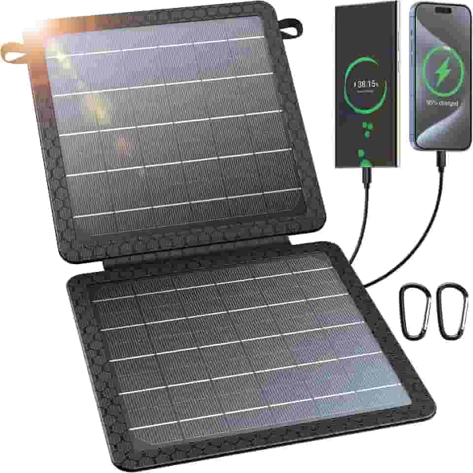 BLAVOR Carregador solar portátil de 10 W (5V/2A máx.), painel solar impermeável IP65 dobrável com saída USB inteligente dupla compatível com iPhone Xs/X/8/7, iPad, Samsung, para caminhadas ao ar livre, acampamento, mochila