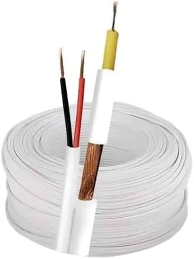 Cabo Coaxial CFTV 2 Vias, 100 Metros, 80% Malha, PVC Branco, para Câmeras de Segurança