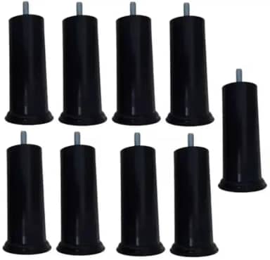 Kit com 6 Pés Pretos para Cama Box - 13 cm de Altura, Diâmetro de 7 cm, Material Politileno Reforçado, Suporte até 120 kg Cada Pé, Parafuso Fixo - Compatível com Todos os Modelos de Cama Box