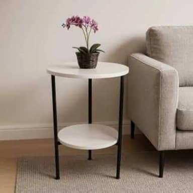 Mesa de Apoio Redonda Moderna 2 Tampos Ferro Resistente MDF Premium Resistente Antiferrugem Durável(BRANCA)