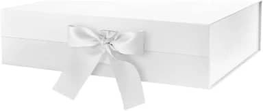 Caixa FlexBox Rígida de Papel com Imã e Cetim para Presente - Y338 (Branco, 33x25x12cm)