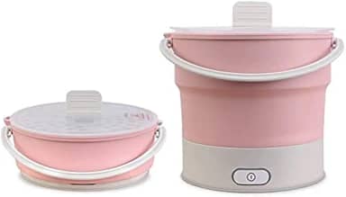 Mini Panela Elétrica Dobrável de 600 ml, Portátil, Vaporizador de Água Fervente para Vapor, Sopa, Macarrão, Ramen, Aveia (Rosa)
