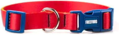 FreeFaro - Coleira Aurora - M | Coleira Ajustável para Cachorros – Poliéster Macio e Resistente, Fecho de Segurança com 4 Pontos, Tecnologia inTransfer para Cores Vivas – Diversos Tam – Vermelho/Azul