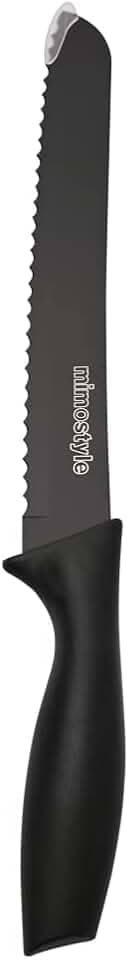 Mimo Style Faca Para Pão Cor Preta 32cm, Feita Inteiramente de Aço Inoxidável Durável. Design Elegante. AC21051