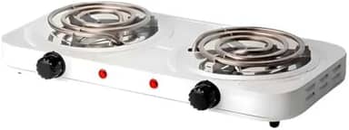 Fogareiro Elétrico Portátil 2 Bocas 2000W 220V – Fogão Cooktop de Mesa para Camping, Viagem e Uso Doméstico (Branco)