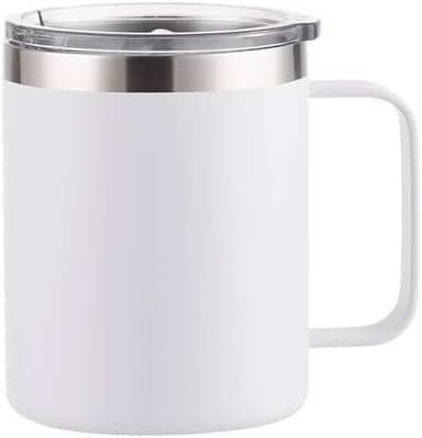 É PERFEITA- Caneca Térmica c/Alça 360ml e Tampa Acrilica Antivazamento –Isolamento Parede Dupla, Bebidas Quentes Frias por Horas, Design Portátil, Acabamento Fosco (Branco Alpino, 360ml)
