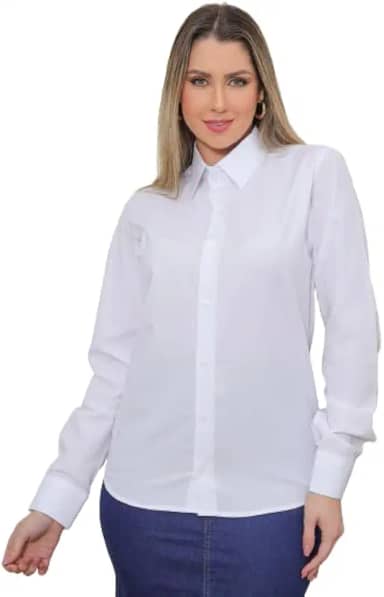 Camisa Feminina Social Branca com Manga Longa Slim 5033V-FB