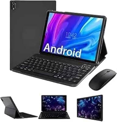 Tablet 10.1” E1038 com Teclado, Capa e Touchscreen – 6GB RAM + 128GB, Android para Estudo, Trabalho, Leitura, Jogos, YouTube e Videochamadas