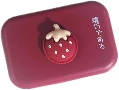 Estojo de lente de contato em forma com espelho, leve e portátil para casa e viagem (morango)