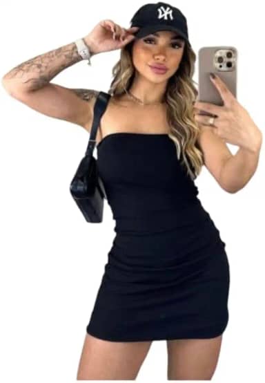 Vestido Tubinho Curto Tomara Que Caia Canelado Modelador