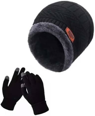 Touca gorro masculino e feminino peluciado e forrado para frio no inverno (BR, Alfa, Único, TOUCA PRETA + LUVA PRETA)