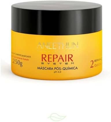 Máscara Repair System Aneethun 250g, Tratamento Pós-Química com Óleos Reparadores, Hidratação Profunda, Nutrição Intensiva e Reparação de Danos Capilares, Prevenção da Quebra, Frizz e Pontas Duplas, Devolvendo Força, Maciez e Brilho aos Fios.