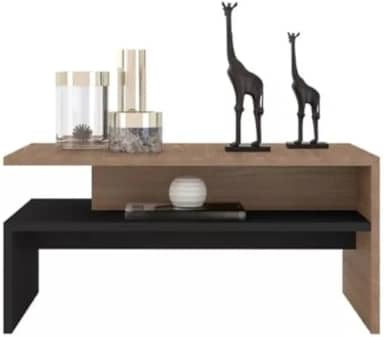 Mesa de centro sala moderna com 2 andares Giovana casa e escritório(preto/madeirado)