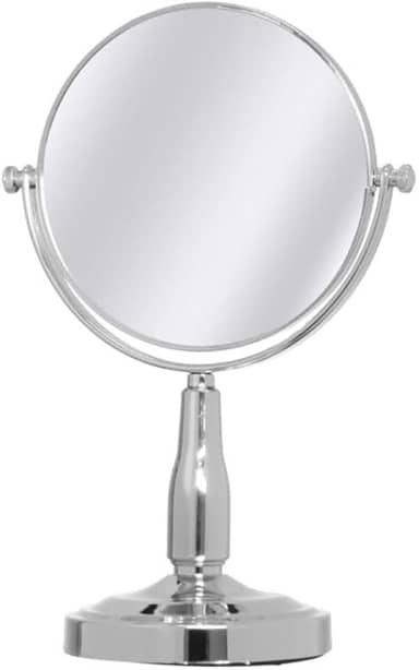 Espelho De Mesa Maquiagem Dupla-Face Aumenta 2x Gira 17cm