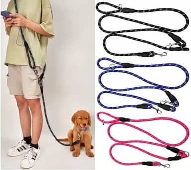 Coleira para cães mãos livres na cintura e corda transversal com guia deslizante durável para 2 cães de nylon refletiva resistente para caminhadas e corrida para cães médios e grandes (Rosa)