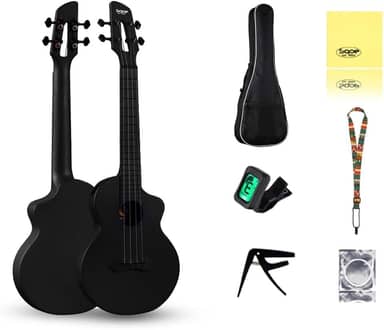 ANVAR VEDO Ukulele Profissional Sqoe 23" em Fibra de Carbono, Kit Completo com 6 Acessórios - Resistente, Portátil e Compatível com Todos os Níveis （Pacote de 1） (Preto)
