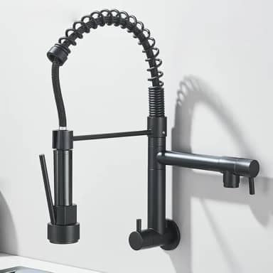 TINICO Torneira de Cozinha Gourmet,Aço Inoxidável Água Fria Única Com Misturador de Extraível,Bicos Duplos Torneira de Parede,Rotação 360,Preto