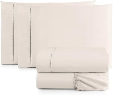 Jogo de Cama Casal Queen Percal 400 Fios Ponto Palito 04 Peças, Antiácaro, Não faz bolinha Toque Extra Macio (Palha)