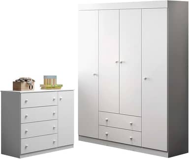 Quarto de Bebê Helena Phoenix Baby Roupeiro + Cômoda Branco