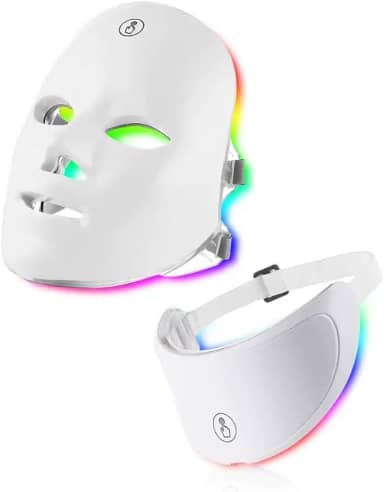 Máscara LED Facial e Pescoço, 7 Cores, Terapia Anti-Envelhecimento, Clareamento da Pele, Recarregável