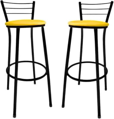 Kit 2 Banquetas Altas Bistrô para Bancada Cozinha Americana e Bar com Encosto – Banco Alto para Balcão (Amarelo)