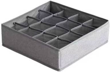 Conjunto organizador de gaveta de roupa íntima – Caixas de armazenamento dobráveis cinza com 16 compartimentos para sutiãs, meias e gravatas – Feito de tecido Oxford com moldura de plástico resistente