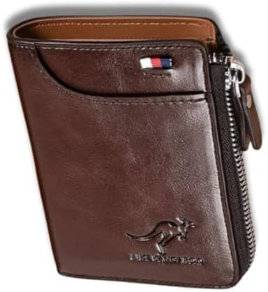 Carteira Masculina de Couro PU Marrom Antifurto com Tecnologia RFID Secure – Design Moderno, Compacta e Resistente – "Blocked"