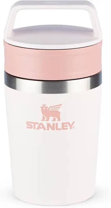 Stanley - Copo de Café Térmico, Caneca de Viagem Café Go com Tampa de Duas Partes Para Beber e Alça de Transporte, Garrafa Térmica de Aço Inoxidável, 236 ml, Rose Quartz