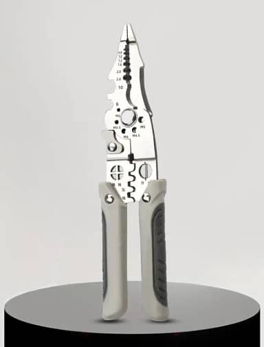 1 alicate multifuncional de cortador de fio de aço inoxidável e descascador, alicate elétrico para fiação, corte, decapagem, crimpagem, torção, construção de metal para uso doméstico.