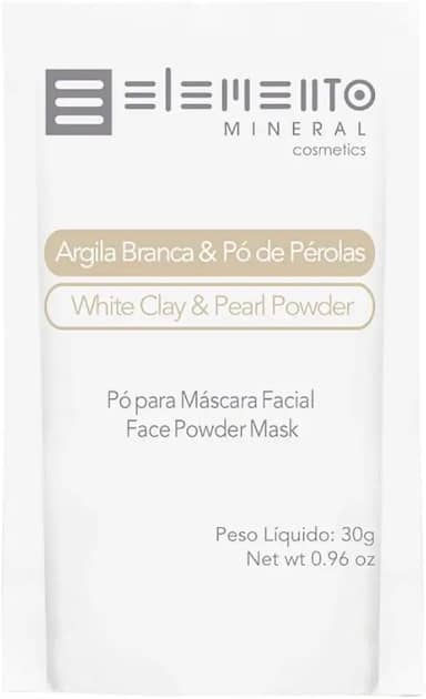 Elemento Mineral Máscara Facial Vegana Bio Argila Branca Com Pó de Pérolas 30g Limpeza Profunda Luminosidade e Clareamento Natural e Orgânico