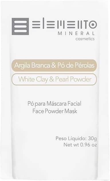 Elemento Mineral Máscara Facial Vegana Bio Argila Branca Com Pó de Pérolas 30g Limpeza Profunda Luminosidade e Clareamento Natural e Orgânico