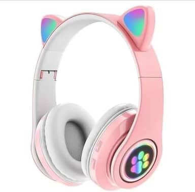 Fone Orelhas GATO Sem Fio COM LED MUDA DE COR Bluetooth Música Infantil COLORIDO ORELHINHA GATINHO (ROSA)