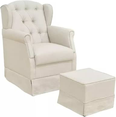 Poltrona de Amamentação com Balanço e Puff Lívia Linho Bege - Phoenix