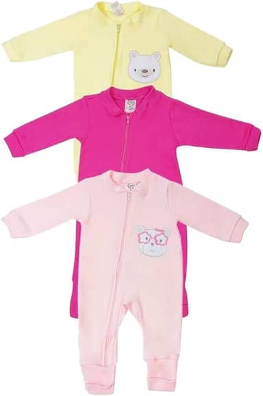 Macacao Bebe Kit 3 Peças Com Ziper Bordado e Liso Roupa Menina 100% Algodão