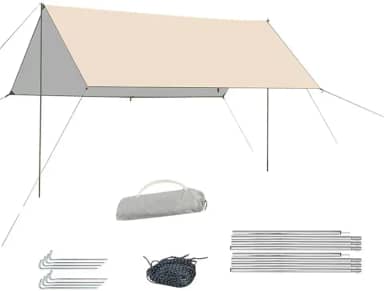 Toldo Impermeável Portátil 3x3m Para Camping, Praia e Viagens – Toldo à Prova de Chuva e Vento(ouro cinza hexágono,3m*4m)