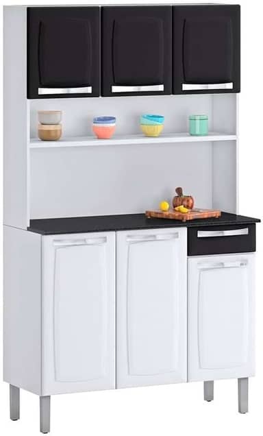 Kit Cozinhas Itatiaia Rose - 6 Portas e 1 Gaveta - Branco c/ Preto