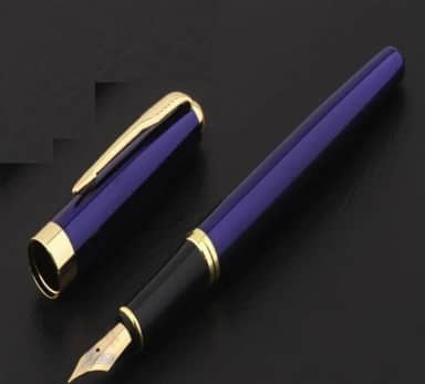 Caneta Fina Tinteiro Pena Luxo Presente Cor Azul - Com Tinta (Recarga 3ml)