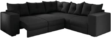 Sofá de Canto Retrátil 5 Lugares Veludo New Qatar Preto Selmer