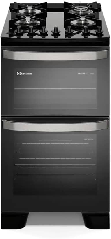 Fogão 4 bocas Electrolux Preto Experience Mesa vidro, 2 Fornos e Tripla Chama (FE4DP) - 127V