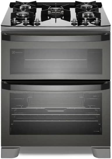 Fogão 5 bocas Electrolux Cinza Expert com Duplo Forno, Função Air fryer e Mesa de Vidro (FE5AD) 220V
