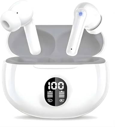 Fones de Ouvido Bluetooth 5.3 Sem Fio – Som Potente com Graves Intensos, Microfone Integrado, Resistência IPX5 à Água e Poeira, Ideais para Corrida, Ciclismo e Treinos (Branco)
