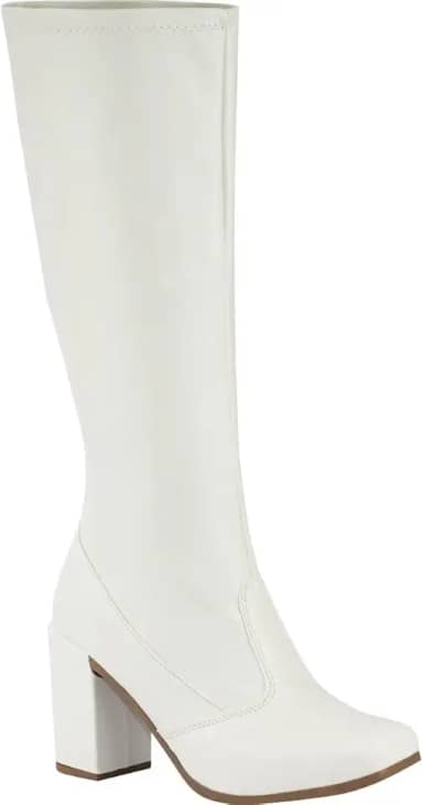 Bota Feminina Bico Quadrado Salto Alto Cano Longo Stretch