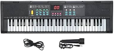 Teclado de música digital MQ6186 com 61 teclas, alto-falante, microfone - Piano padrão para iniciantes e crianças