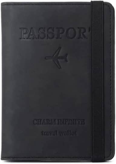 Carteira Porta Passaporte de Viagem com Elástico PU Couro, Compartimentos para Cartões e Passaporte Organizador de Documentos (Preto)