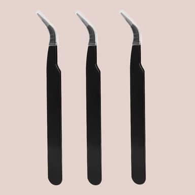 Pinça de cílios de precisão, 3 peças, antiestática, aço inoxidável, ferramentas profissionais de decoração de unhas para extensão de cílios (dobra)