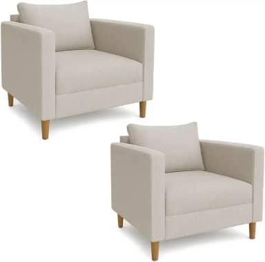 Poltronas Para Sala de Estar Cadeira Decorativa Luxo Kit 2 Poltrona Com Pé Palito Linho Grande (Linho Bege)