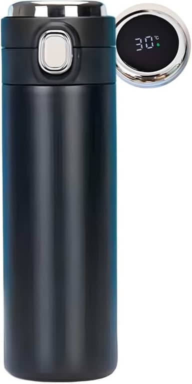 Garrafa Térmica de Água 500ml Esportiva, Com Display, Squeeze Academia, Tampa Antivazamento, BPA Free, Parede Dupla Vácuo Fria Quente, Portátil, Masculina Feminina Infantil (Preto)